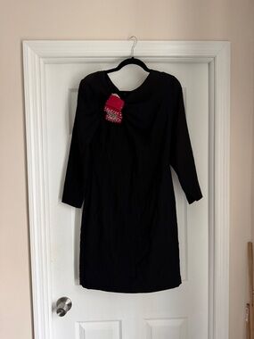 80’s Maison Valentino Black Midi Dress with red bow with glass beading Detail